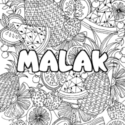 Coloriage prénom MALAK - décor Mandala fruits