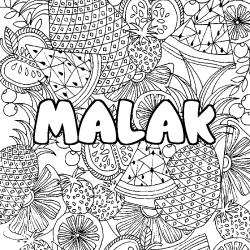 Coloriage pr&eacute;nom MALAK - d&eacute;cor Mandala fruits