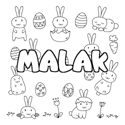 Coloriage prénom MALAK - décor Paques