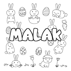 Coloriage pr&eacute;nom MALAK - d&eacute;cor Paques