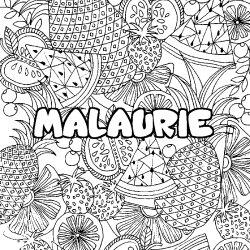 Coloriage prénom MALAURIE - décor Mandala fruits