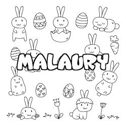 Coloriage pr&eacute;nom MALAURY - d&eacute;cor Paques