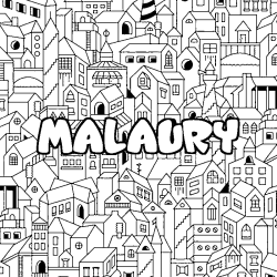 Coloriage pr&eacute;nom MALAURY - d&eacute;cor Ville