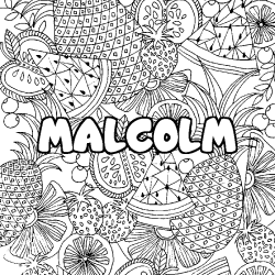 Coloriage prénom MALCOLM - décor Mandala fruits