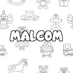 Coloriage pr&eacute;nom MALCOM - d&eacute;cor Jouets