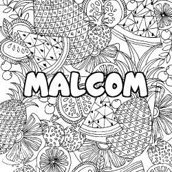 Coloriage pr&eacute;nom MALCOM - d&eacute;cor Mandala fruits