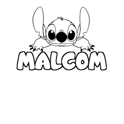 Coloriage prénom MALCOM - décor Stitch