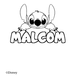 Coloriage pr&eacute;nom MALCOM - d&eacute;cor Stitch