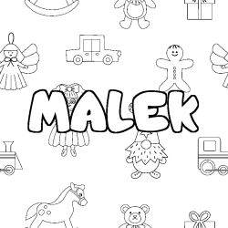 Coloriage prénom MALEK - décor Jouets