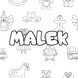 Coloriage pr&eacute;nom MALEK - d&eacute;cor Jouets