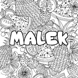 Coloriage prénom MALEK - décor Mandala fruits