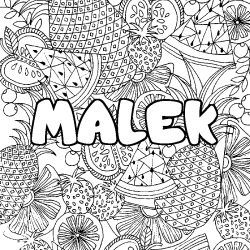 Coloriage pr&eacute;nom MALEK - d&eacute;cor Mandala fruits