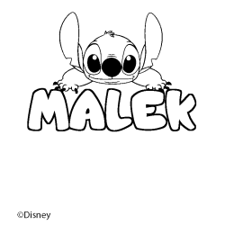 Coloriage pr&eacute;nom MALEK - d&eacute;cor Stitch