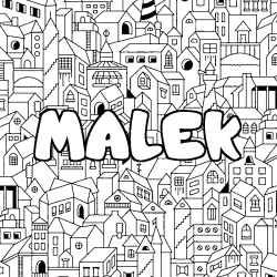 Coloriage prénom MALEK - décor Ville