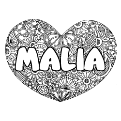 Coloriage prénom MALIA - décor Mandala coeur