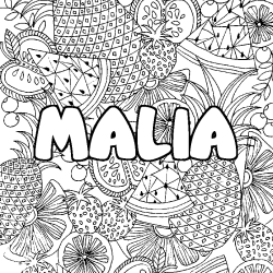 Coloriage prénom MALIA - décor Mandala fruits
