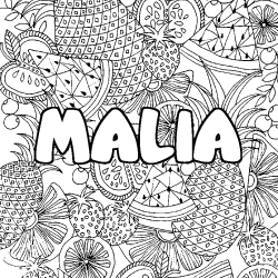 Coloriage pr&eacute;nom MALIA - d&eacute;cor Mandala fruits