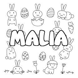 Coloriage pr&eacute;nom MALIA - d&eacute;cor Paques