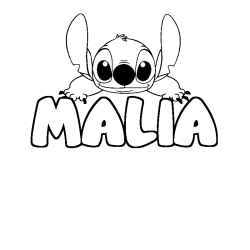 Coloriage prénom MALIA - décor Stitch