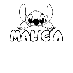 Coloriage prénom MALICIA - décor Stitch