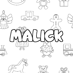 Coloriage prénom MALICK - décor Jouets