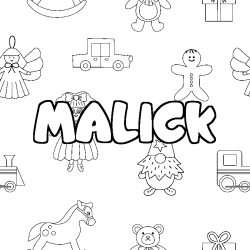 Coloriage pr&eacute;nom MALICK - d&eacute;cor Jouets