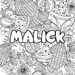 Coloriage prénom MALICK - décor Mandala fruits