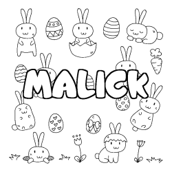 Coloriage pr&eacute;nom MALICK - d&eacute;cor Paques