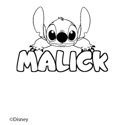 Coloriage pr&eacute;nom MALICK - d&eacute;cor Stitch