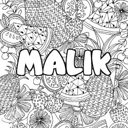 Coloriage pr&eacute;nom MALIK - d&eacute;cor Mandala fruits
