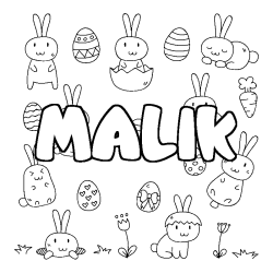 Coloriage pr&eacute;nom MALIK - d&eacute;cor Paques