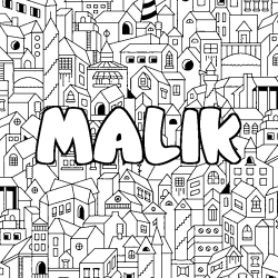 Coloriage prénom MALIK - décor Ville