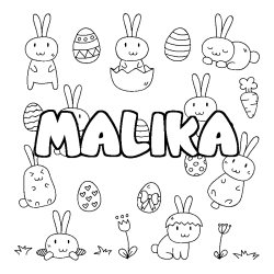 Coloriage prénom MALIKA - décor Paques