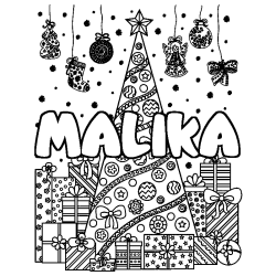 Coloriage MALIKA - d&eacute;cor Sapin et Cadeaux