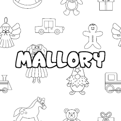 Coloriage prénom MALLORY - décor Jouets
