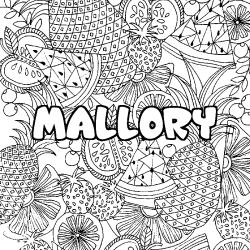 Coloriage prénom MALLORY - décor Mandala fruits