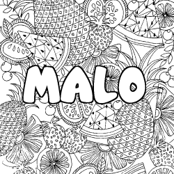 Coloriage pr&eacute;nom MALO - d&eacute;cor Mandala fruits