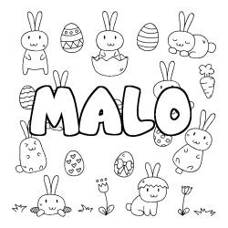 Coloriage prénom MALO - décor Paques