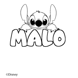 Coloriage pr&eacute;nom MALO - d&eacute;cor Stitch
