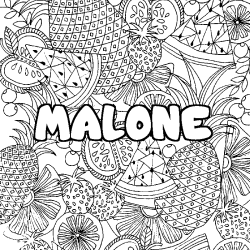 Coloriage pr&eacute;nom MALONE - d&eacute;cor Mandala fruits