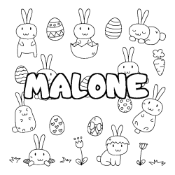 Coloriage pr&eacute;nom MALONE - d&eacute;cor Paques