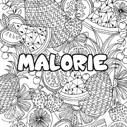 Coloriage pr&eacute;nom MALORIE - d&eacute;cor Mandala fruits