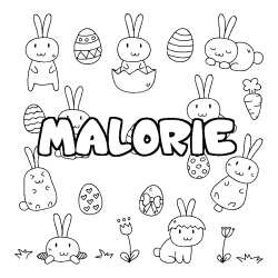 Coloriage pr&eacute;nom MALORIE - d&eacute;cor Paques