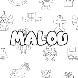 Coloriage prénom MALOU - décor Jouets