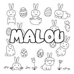 Coloriage pr&eacute;nom MALOU - d&eacute;cor Paques