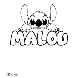 Coloriage pr&eacute;nom MALOU - d&eacute;cor Stitch