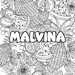 Coloriage pr&eacute;nom MALVINA - d&eacute;cor Mandala fruits