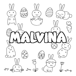 Coloriage pr&eacute;nom MALVINA - d&eacute;cor Paques