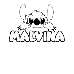 Coloriage prénom MALVINA - décor Stitch
