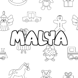Coloriage prénom MALYA - décor Jouets